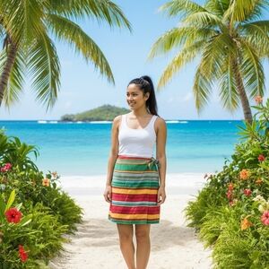 Eddie Bauer Striped Linen Wrap Skirt Size 16 Colorful Summer Beach Sarong Style